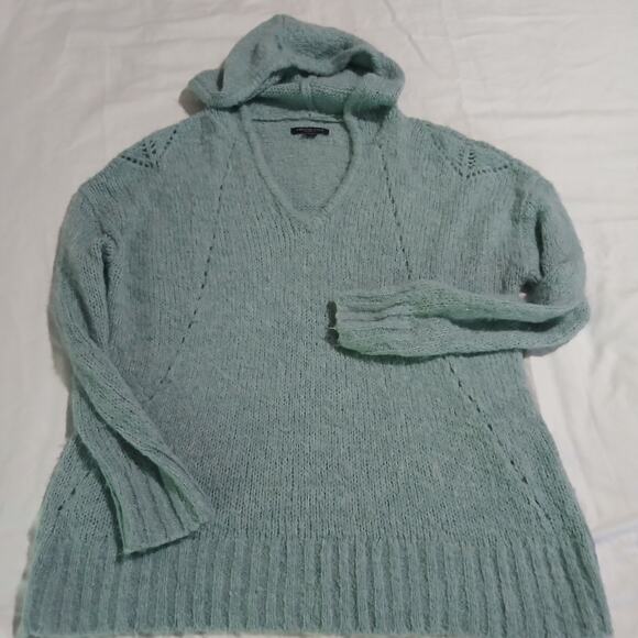 American Eagle Med JEGGING FIT Light Blue hooded Long-Sleeved Sweater Wool Blend - Picture 3 of 14